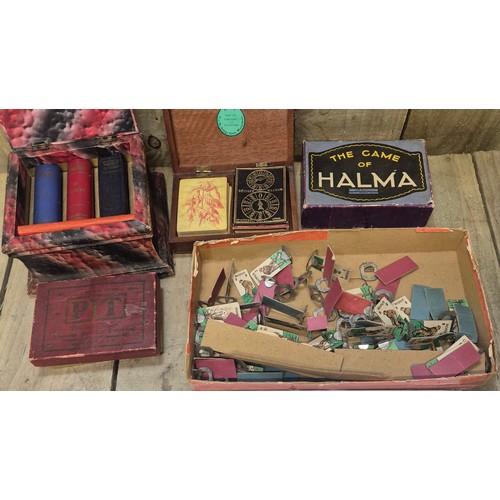 211 - Collection of 19th Century Games; Lexicon cards by John Waddington ltd, Chad Valley Halma Game, L'at... 