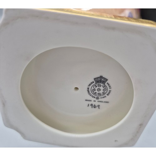 212 - Pair of Royal Worcester double handled ovoid vases, hand painted with Fruit and leaves to include pe... 