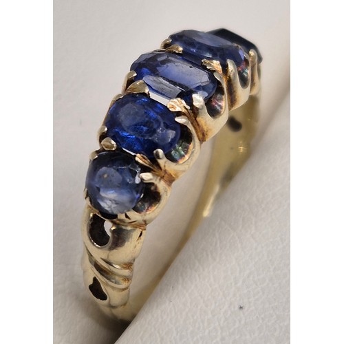 7 - Antique 9ct yellow gold five stone Sapphire gem stone ring. 2.67Grams. Ring size H. Comes with antiq... 