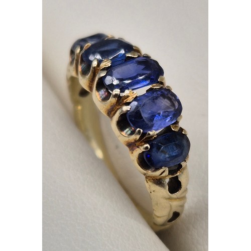 7 - Antique 9ct yellow gold five stone Sapphire gem stone ring. 2.67Grams. Ring size H. Comes with antiq... 