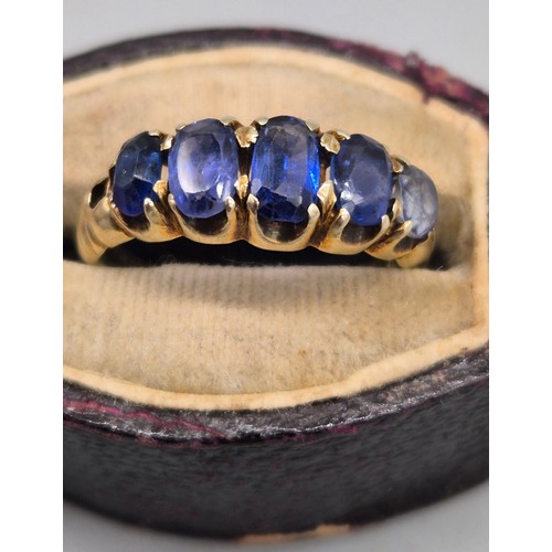 7 - Antique 9ct yellow gold five stone Sapphire gem stone ring. 2.67Grams. Ring size H. Comes with antiq... 