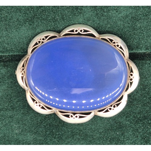 5 - Three antique agate brooches; Large blue/ purple agate and Birmingham silver brooch and two Victoria... 