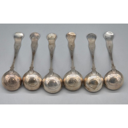 9 - Set of six George IV Scottish silver toddy ladles, R&T, Glasgow 1826. Fiddle, thread & shell pattern... 