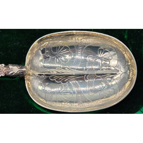 2 - Pair of Edwardian London Silver Gilt Anointing Spoons. Decoratively engraved and designed. Comes wit... 