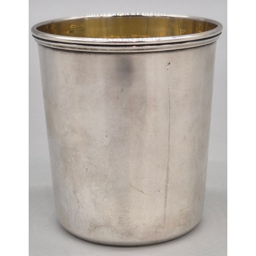 13 - Russian Silver Tumbler of plain form with gilt wash interior- Assay Master BC/ 1871. Maker NP Moscow... 