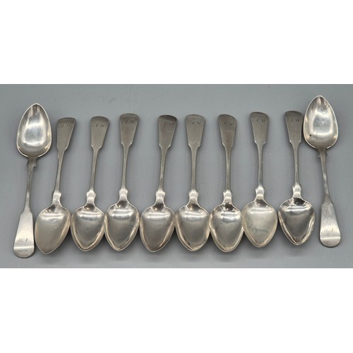 15 - Set of ten Georgian Glasgow silver teaspoons. produced by William Russell. Dated 1826. Fiddle patter... 