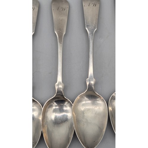 15 - Set of ten Georgian Glasgow silver teaspoons. produced by William Russell. Dated 1826. Fiddle patter... 