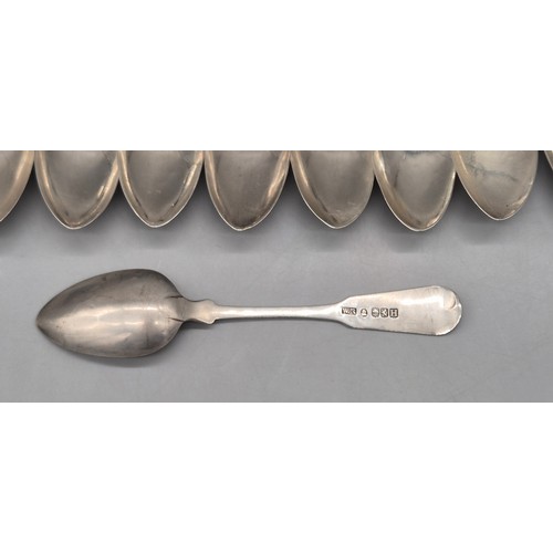 15 - Set of ten Georgian Glasgow silver teaspoons. produced by William Russell. Dated 1826. Fiddle patter... 