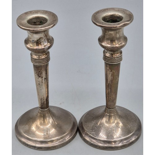 11 - Pair of weighted Birmingham silver candle sticks. Produced by Cornelius Desormeaux Saunders & James ... 