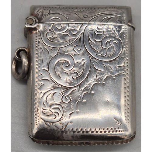 14 - A Collection of seven antique Birmingham silver ornate vesta cases. 167grams.