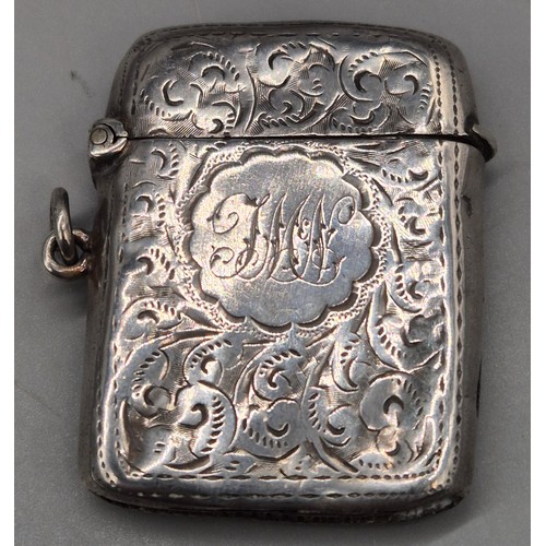 14 - A Collection of seven antique Birmingham silver ornate vesta cases. 167grams.