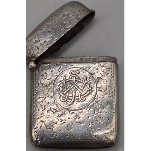 14 - A Collection of seven antique Birmingham silver ornate vesta cases. 167grams.