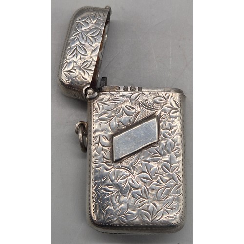 14 - A Collection of seven antique Birmingham silver ornate vesta cases. 167grams.