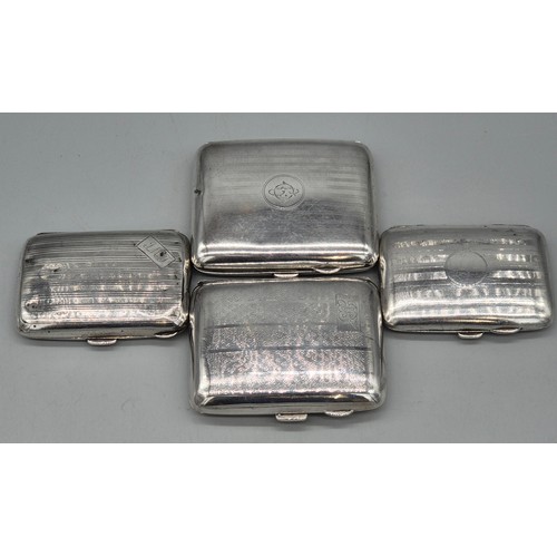 19 - A Lot of four Birmingham silver cigarette cases. 251.99grams.