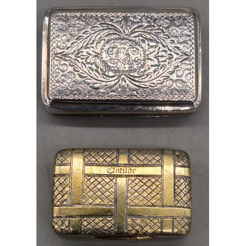 24 - Two silver vinaigrettes; A George III Silver Gilt Vinaigrette by John Allen IV & Joshua Butler I. Th... 