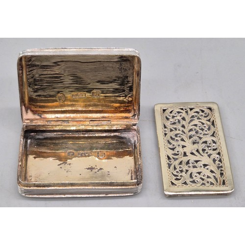 24 - Two silver vinaigrettes; A George III Silver Gilt Vinaigrette by John Allen IV & Joshua Butler I. Th... 