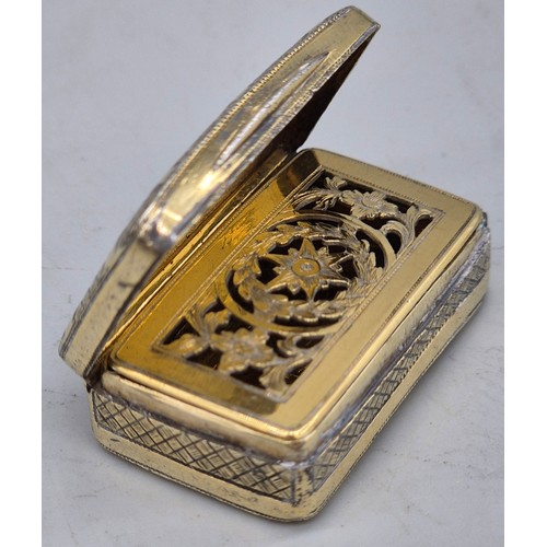 24 - Two silver vinaigrettes; A George III Silver Gilt Vinaigrette by John Allen IV & Joshua Butler I. Th... 