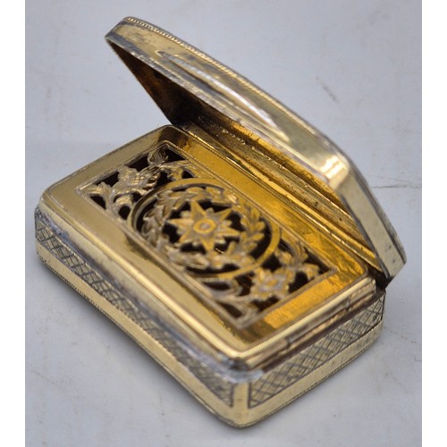 24 - Two silver vinaigrettes; A George III Silver Gilt Vinaigrette by John Allen IV & Joshua Butler I. Th... 