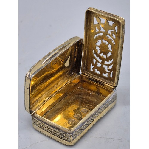 24 - Two silver vinaigrettes; A George III Silver Gilt Vinaigrette by John Allen IV & Joshua Butler I. Th... 