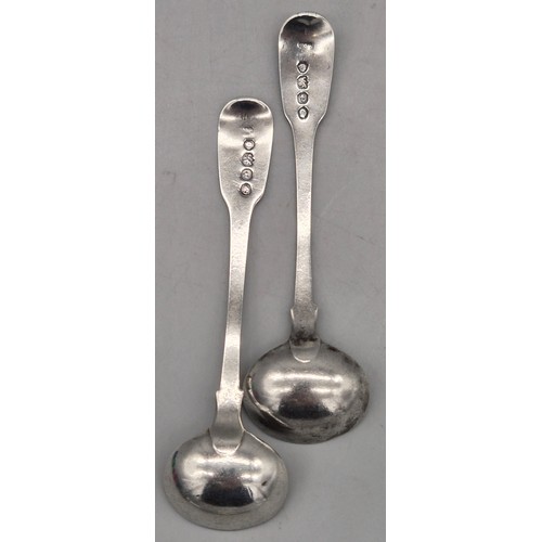 26 - Pair of William IV Silver mustard spoons, London 1834- fiddle pattern with initial engraved terminal... 