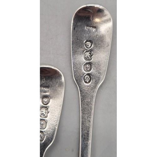 26 - Pair of William IV Silver mustard spoons, London 1834- fiddle pattern with initial engraved terminal... 