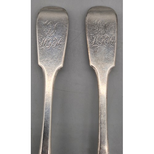 21 - A Lot of six Victorian Exeter Silver tea spoons. Five Produced by John Stone. Fiddle pattern tea spo... 