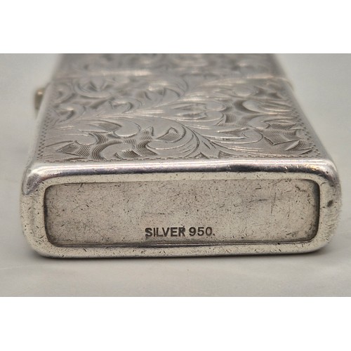 28 - A Collection of 5 various antique lighters; Silver 950 cased and engraved lighter. Cartouche engrave... 