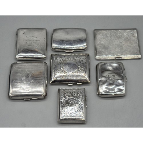 23 - A Collection of seven cigarette cases. Mixed markings and makers. 602grams.