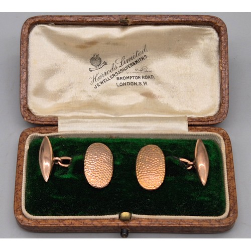 42 - Pair of London 9ct rose gold cufflinks. 5.88grams. Comes with Harrods London box.