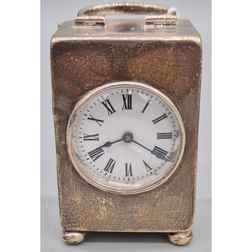48 - Birmingham solid silver carriage clock. Fitted with French movement. In a working condition. Silver ... 