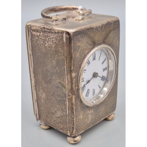 48 - Birmingham solid silver carriage clock. Fitted with French movement. In a working condition. Silver ... 