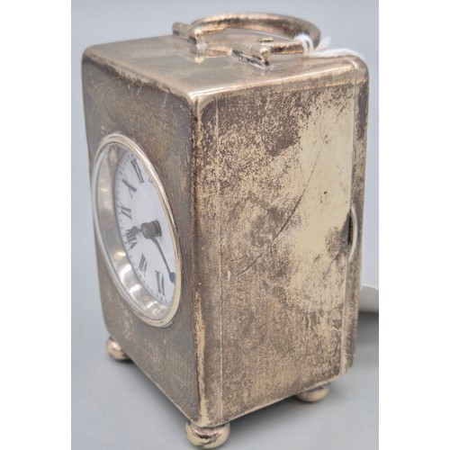 48 - Birmingham solid silver carriage clock. Fitted with French movement. In a working condition. Silver ... 