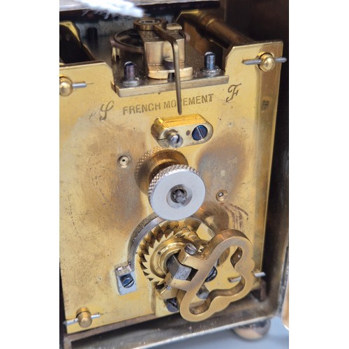 48 - Birmingham solid silver carriage clock. Fitted with French movement. In a working condition. Silver ... 