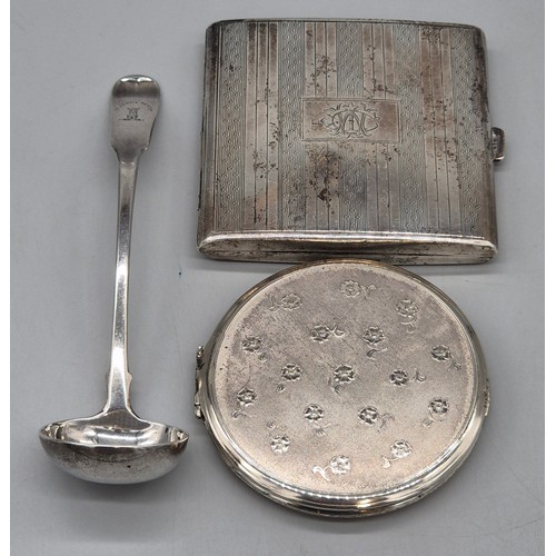33 - Birmingham silver cigarette case, Georgian Scottish ladle and vintage Kigu Powder compact. Silver- 1... 