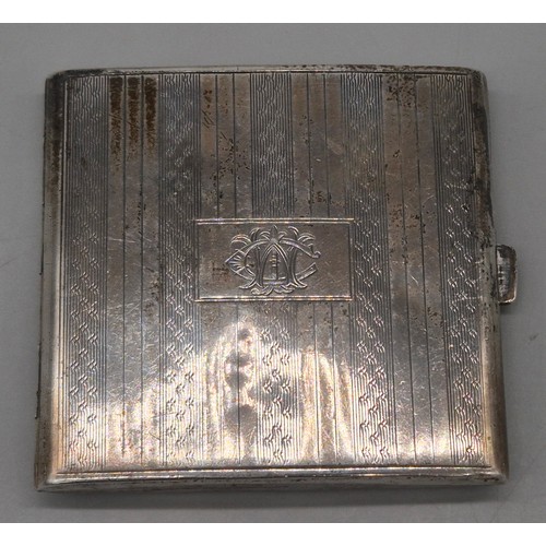 33 - Birmingham silver cigarette case, Georgian Scottish ladle and vintage Kigu Powder compact. Silver- 1... 