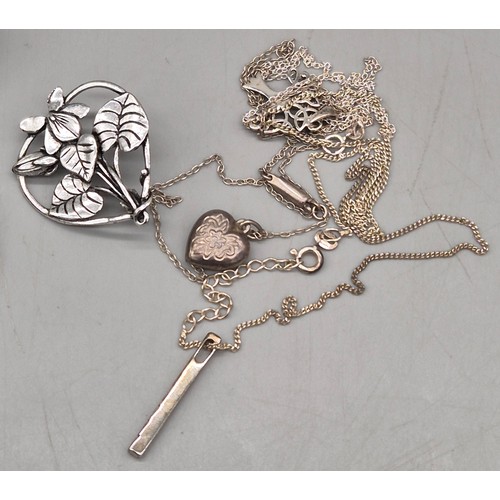 53 - A Collection of silver jewellery and gold stud earrings. Ola M Gorie silver Mackintosh rose brooch, ... 