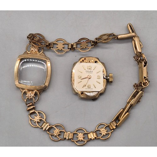 41 - 9ct yellow gold Majex 17 jewel ladies cocktail watch with 9ct gold strap. Comes with Edinburgh watch... 