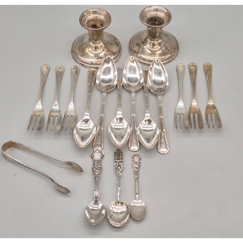 36 - Collection of silver cutlery; Set of six Sheffield silver dessert forks, Set of six Sheffield silver... 