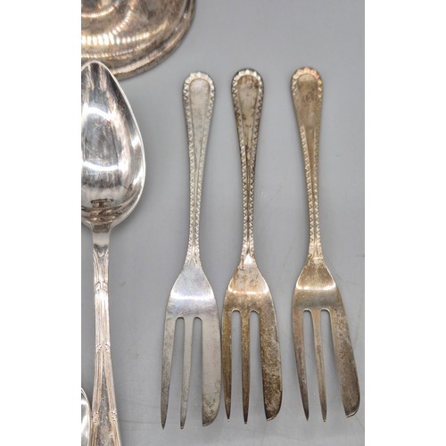 36 - Collection of silver cutlery; Set of six Sheffield silver dessert forks, Set of six Sheffield silver... 