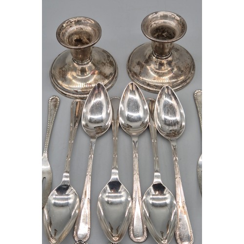 36 - Collection of silver cutlery; Set of six Sheffield silver dessert forks, Set of six Sheffield silver... 