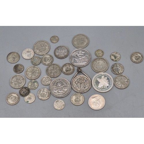 34 - A Collection of silver British coins and Silver proof coin; 1891 Queen Victoria Crown. Isle of Man S... 