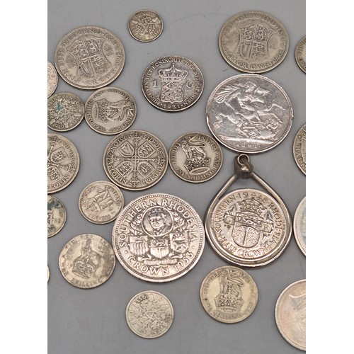 34 - A Collection of silver British coins and Silver proof coin; 1891 Queen Victoria Crown. Isle of Man S... 