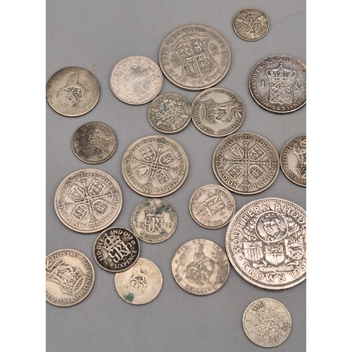 34 - A Collection of silver British coins and Silver proof coin; 1891 Queen Victoria Crown. Isle of Man S... 