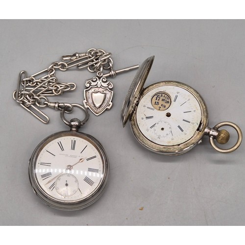 27 - Antique Birmingham silver pocket watch by Stewart Dawson & Co. Liverpool. Comes with a silver albert... 