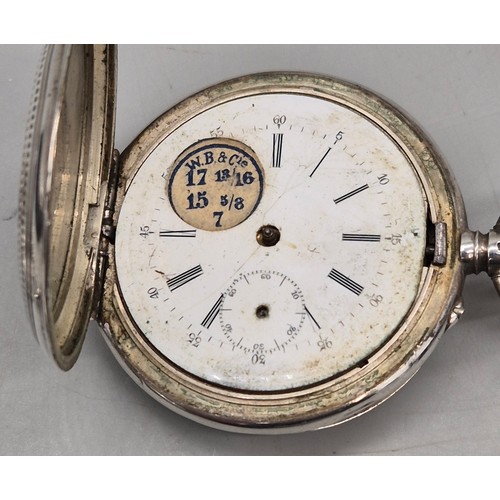 27 - Antique Birmingham silver pocket watch by Stewart Dawson & Co. Liverpool. Comes with a silver albert... 