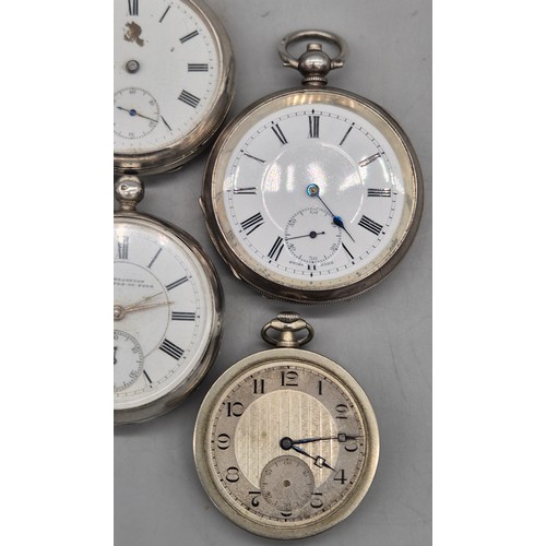 29 - A Collection of five antique pocket watches; four silver hallmarked and one other. All need attentio... 
