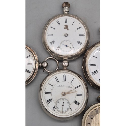 29 - A Collection of five antique pocket watches; four silver hallmarked and one other. All need attentio... 