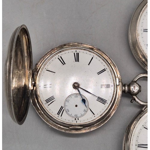 29 - A Collection of five antique pocket watches; four silver hallmarked and one other. All need attentio... 