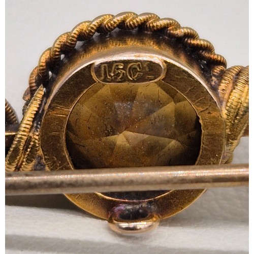 54 - Antique 15ct yellow gold, citrine and seed pearl brooch. Comes with original box- John R. Wilkie of ... 
