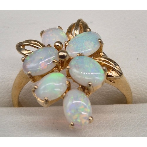 58 - 14ct yellow gold and Australian Opal gem stone ring and matching earrings. 7.82grams. Ring size N.